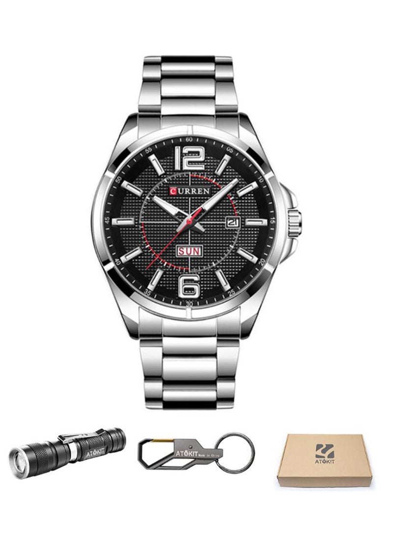 كارين ساعة يد بعقارب وسوار من المعدن طراز 8271 - 44 مم - فضي للرجال - Image 2