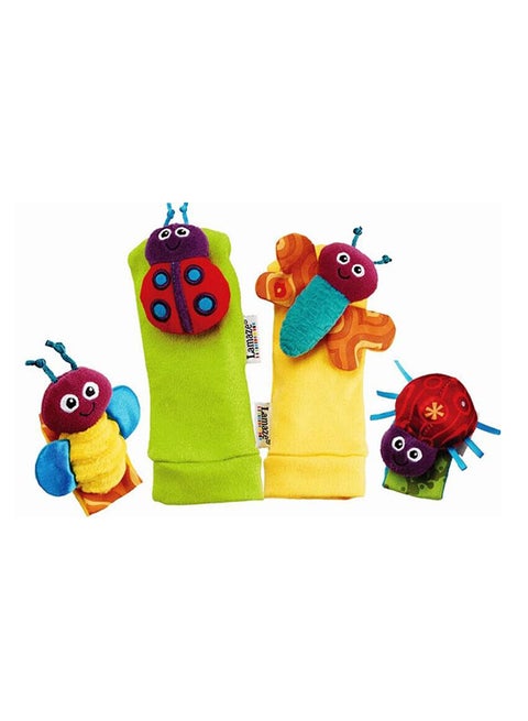 4-Piece Infant Socks and Wrist Rattles Soft Toys Set
