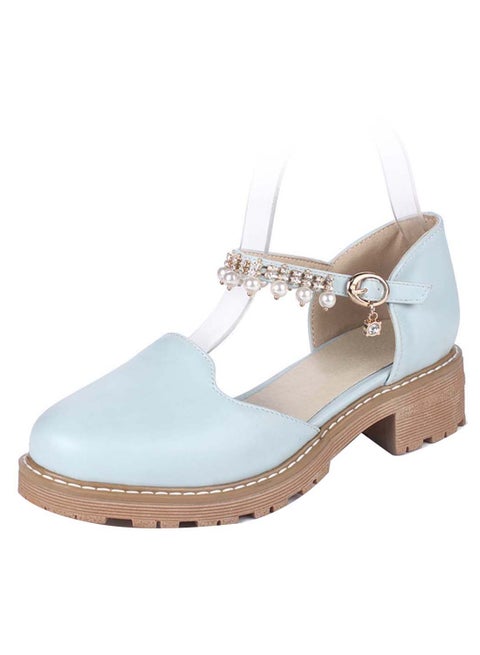 Buckle Mid Block Heel Casual Sandals Blue