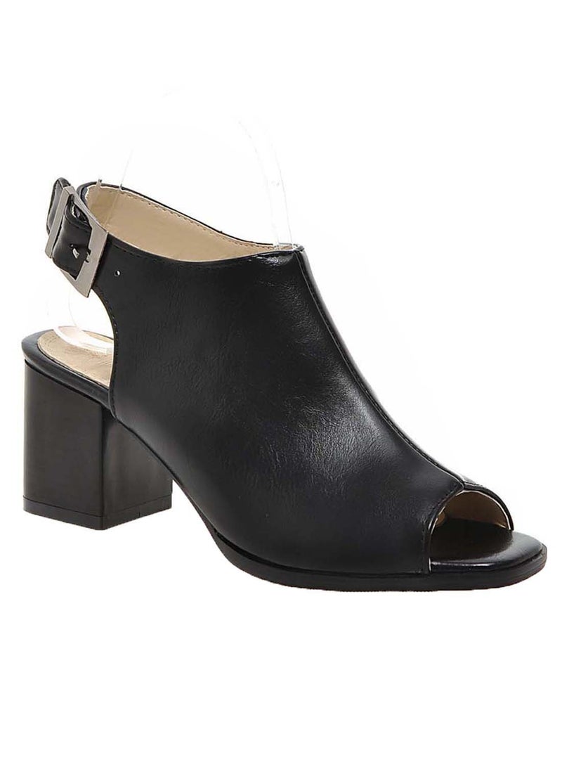 JIAERSITONG - Buckle Mid Stacked Heel Ankle Strap Pumps Black - Image 1
