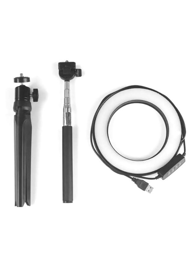 Selfie Camera LED Lamp With Telescopic Tripod Black/White - Image 2
