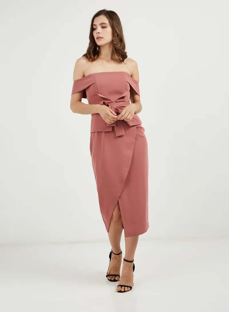 lavish alice Bardot Corset Belt Midi Dress