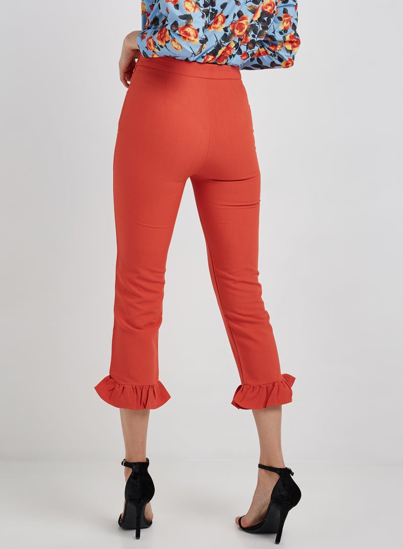 Stock Frill Bottom Side Zip Trousers Red  - Image 2