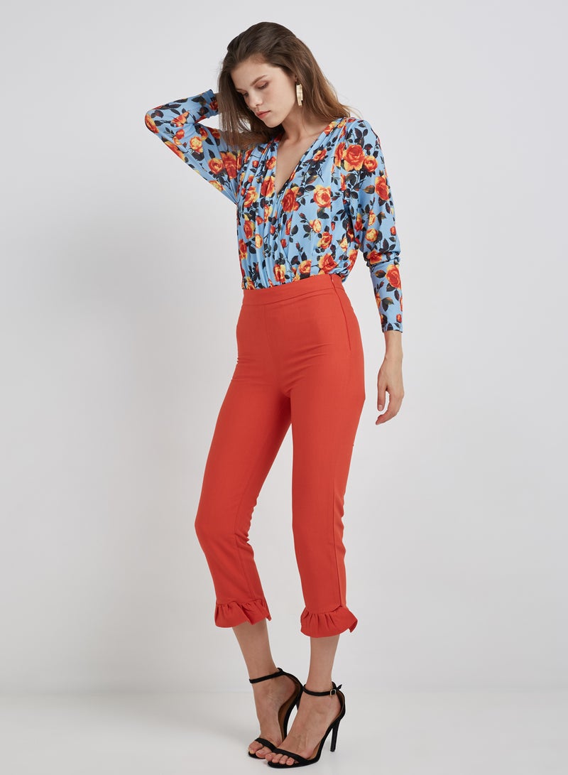 Stock Frill Bottom Side Zip Trousers Red  - Image 3