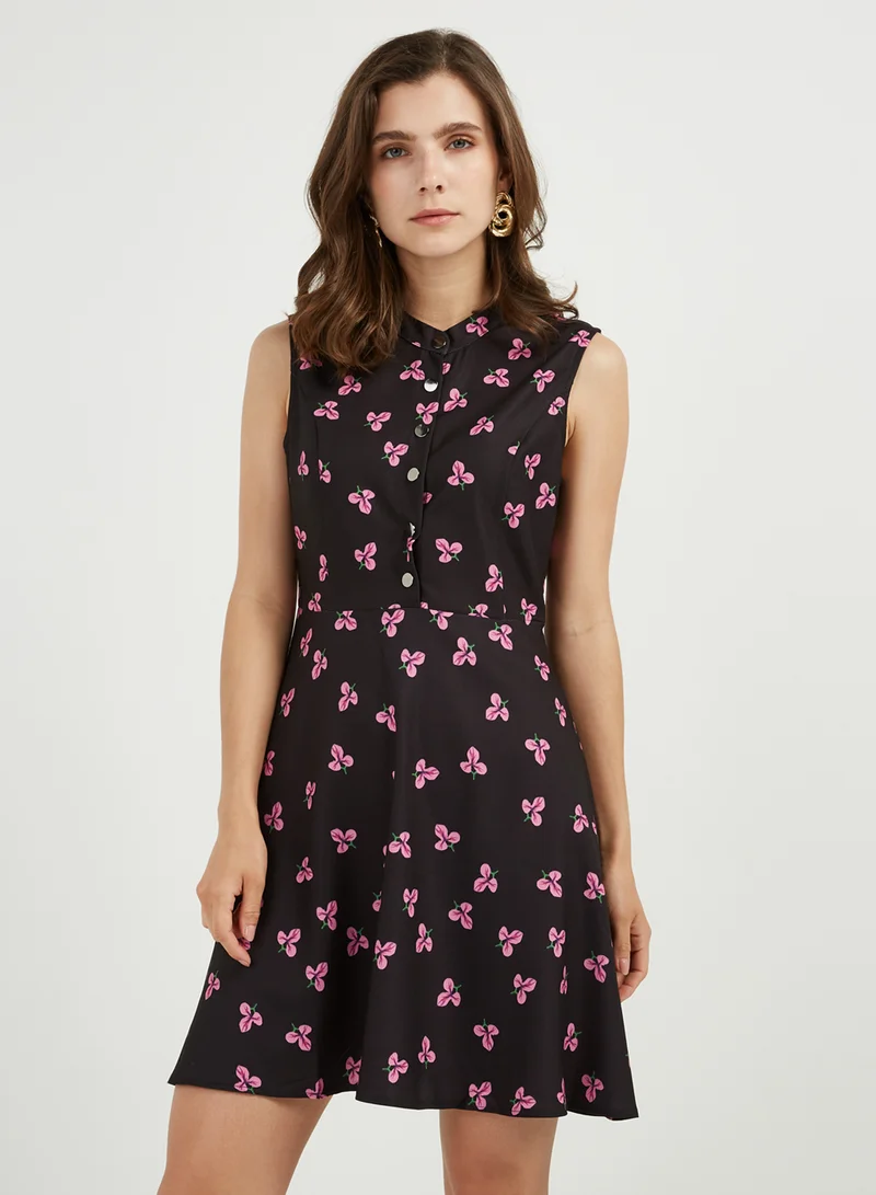 ستوك Collar Neck Floral Printed Dress