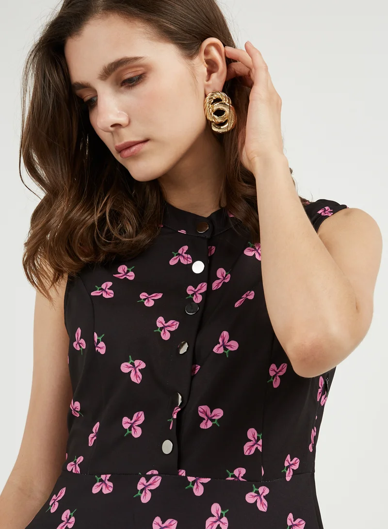 ستوك Floral Print Dress Black