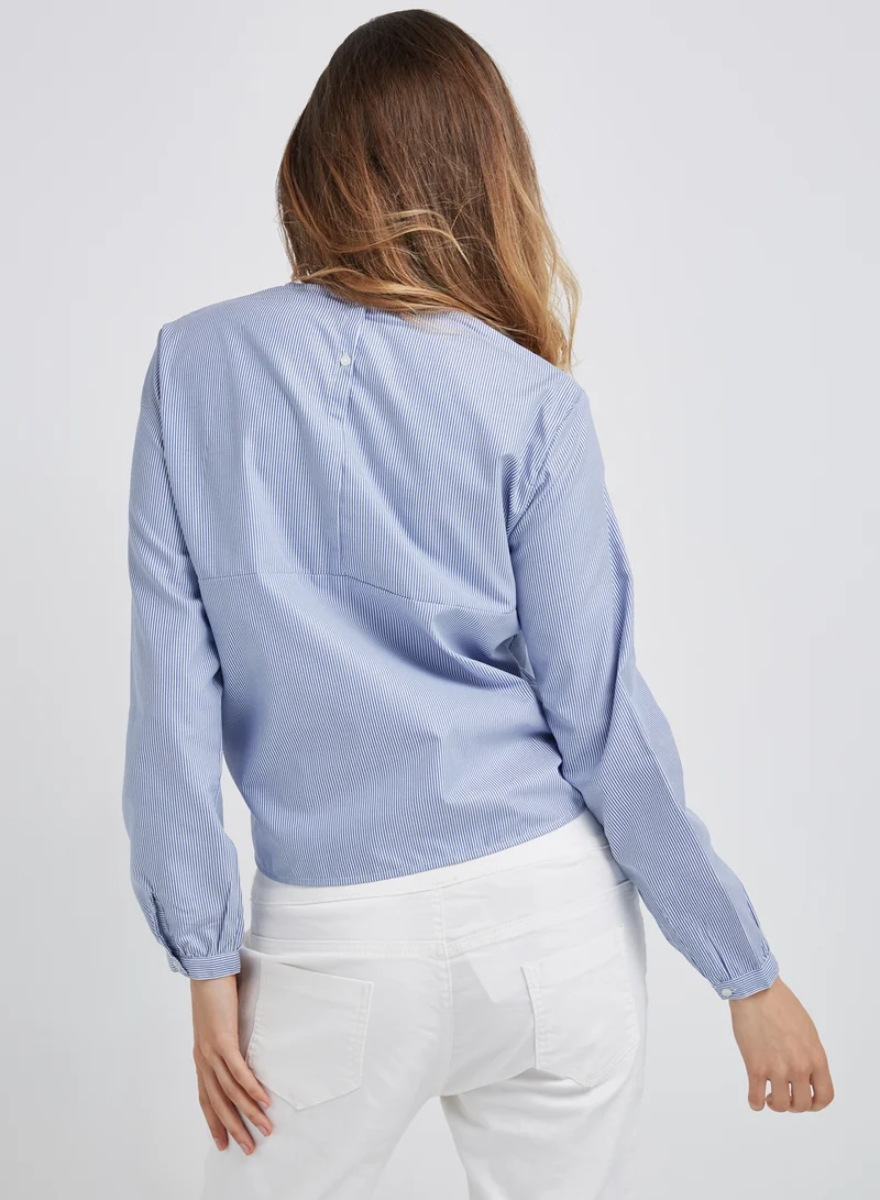 High Streets Laser Embroided Front Tie Top Blue