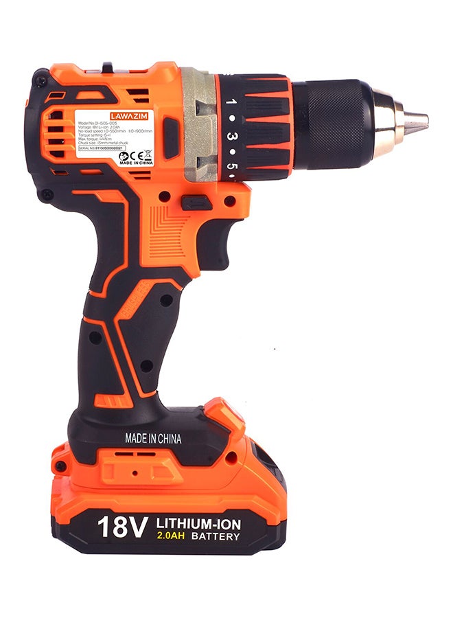 LAWAZIM Cordless Drill With Two 13mm Lithium-Ion Batteries 18V LAWAZIM 01-1505-003 Orange/Black 13mm  - Image 2