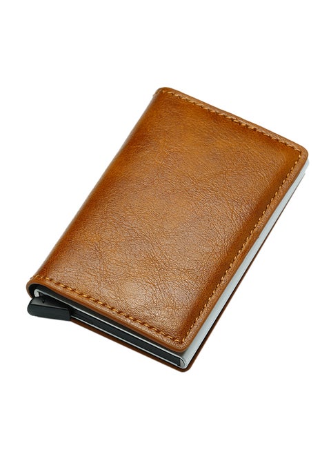 Automatic PU Leather Credit Card Holder Brown