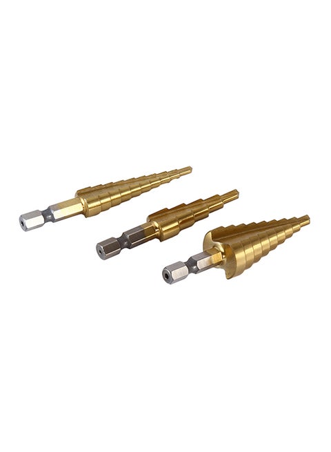 3-Piece Hss 4241 Step Cone Drill Bit Set Hex Shank Hole Cutter Gold