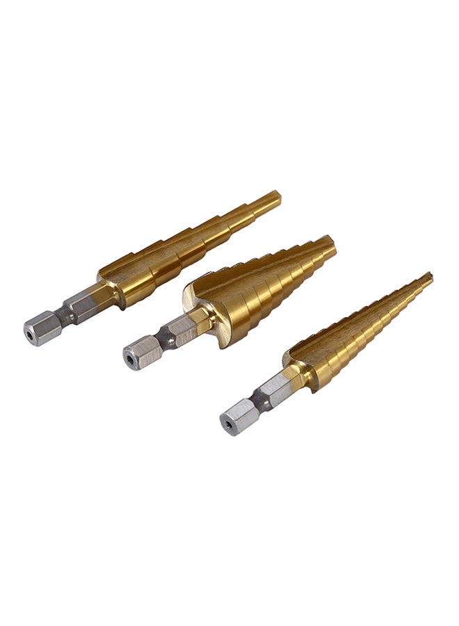 Generic - 3-Piece Hss 6541 Hex Shank Step Cone Titanium Coated Step Drill Bit Gold - Image 1
