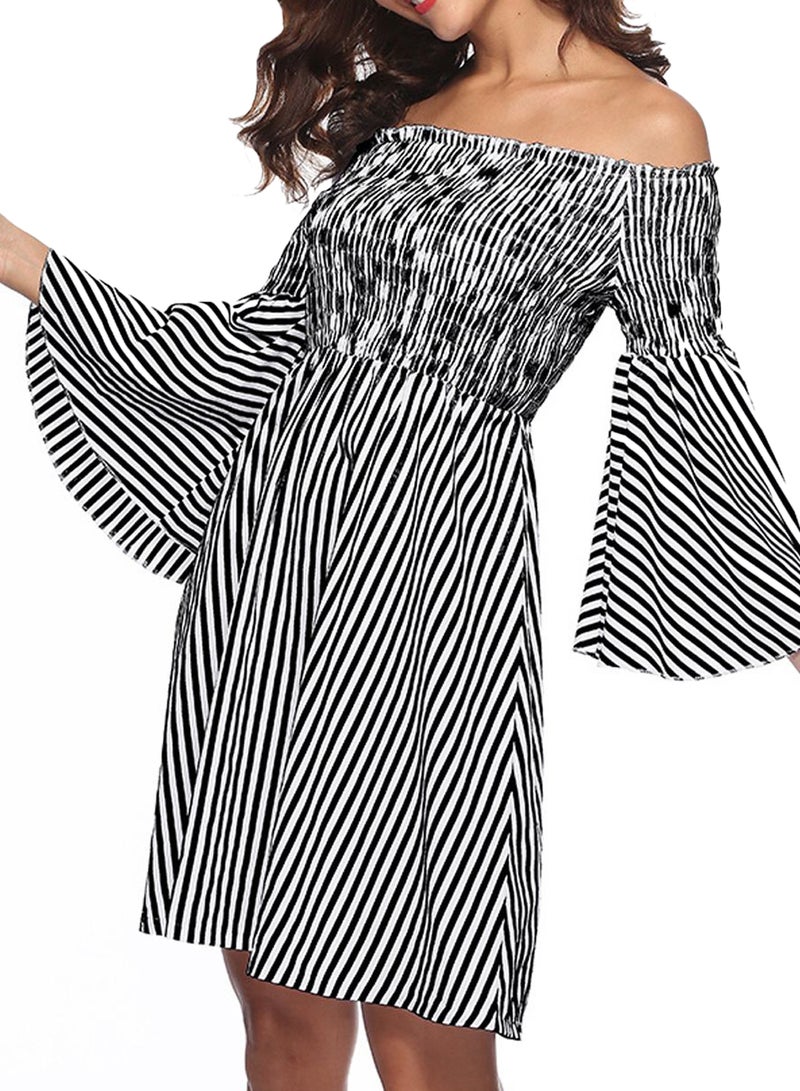 Jhichic Ruffle Off Shoulder Striped Midi Dress Black/White  - Image 5