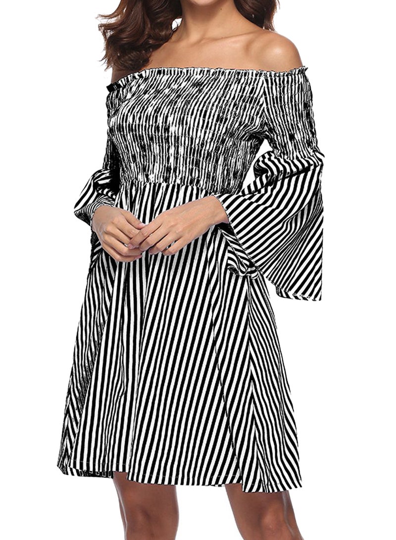 Jhichic Ruffle Off Shoulder Striped Midi Dress Black/White  - Image 2
