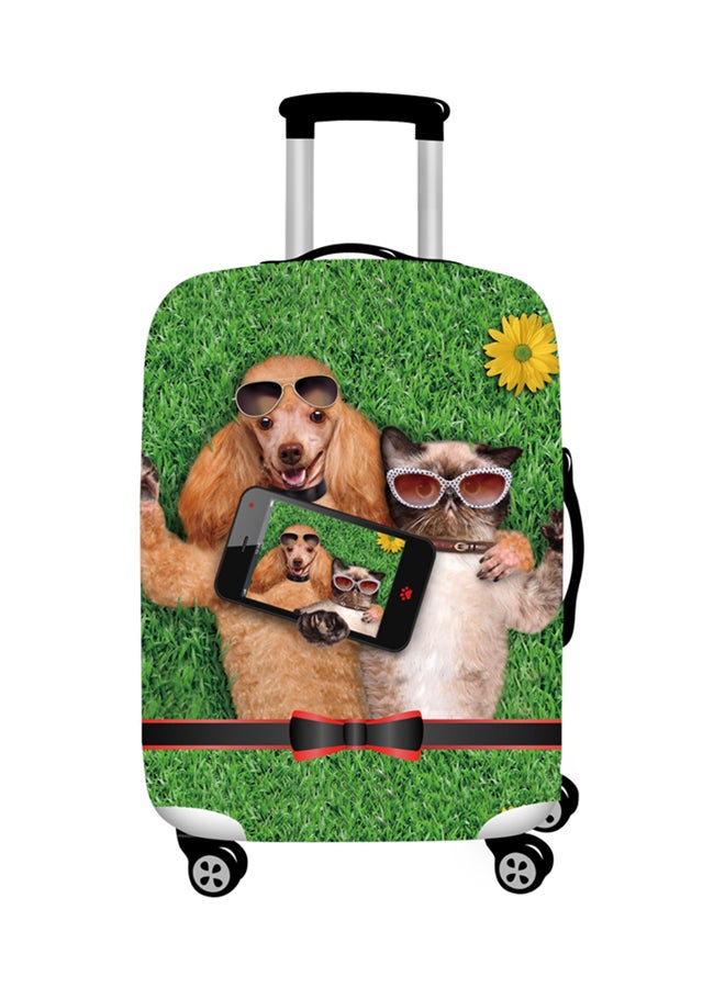 Printed Selfie Couple Dog Luggage Cover Green 