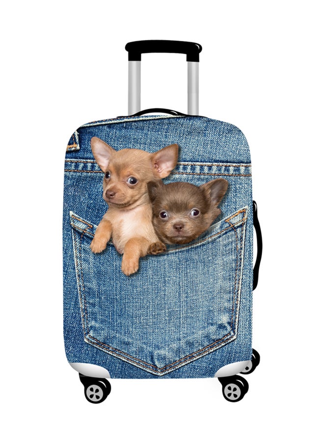 Printed Denim Blue Pocket Dog Luggage Cover Denim Blue