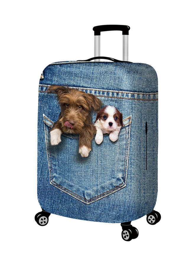 Printed Denim Blue Pocket Dog Luggage Cover Denim Blue 