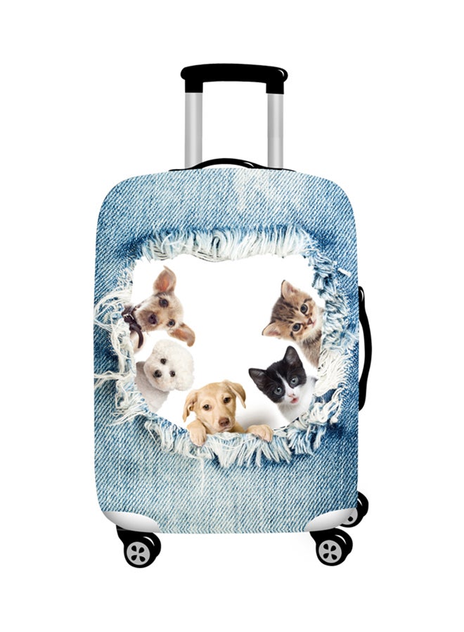 Printed Denim Blue Cat Luggage Cover Denim Blue