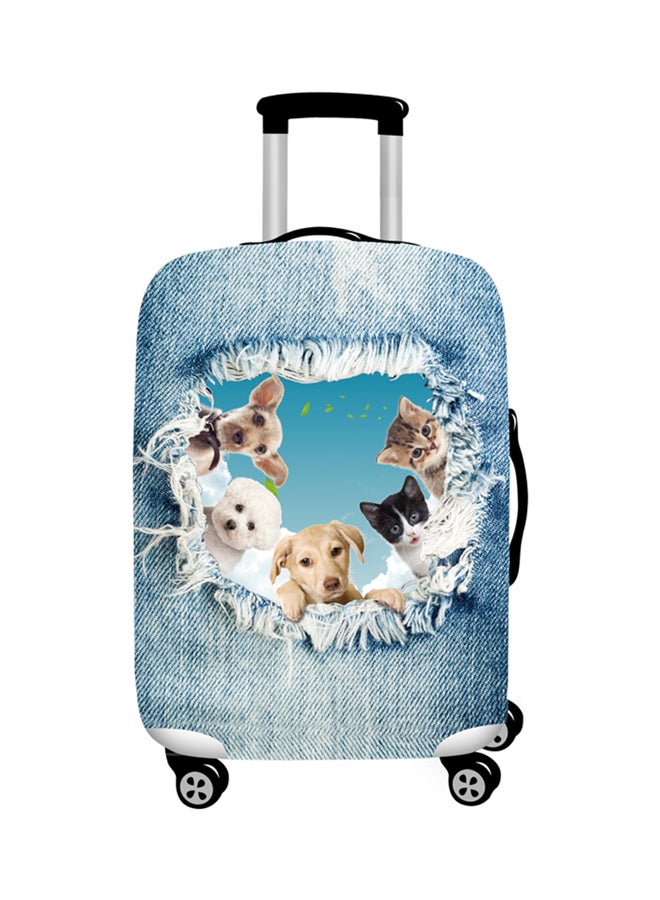 Printed Denim Blue Cat Luggage Cover Denim Blue 