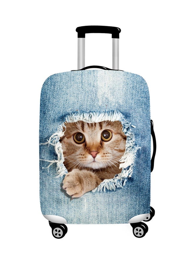 Printed Denim Blue Cat Luggage Cover Denim Blue