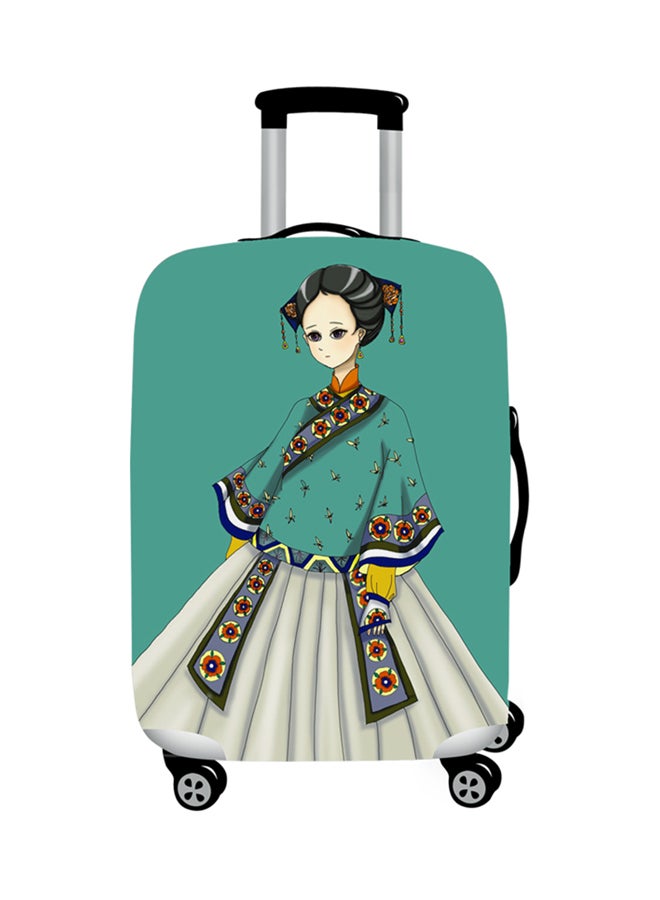 Printed Chinese Ancient Lady Luggage Cover Green 