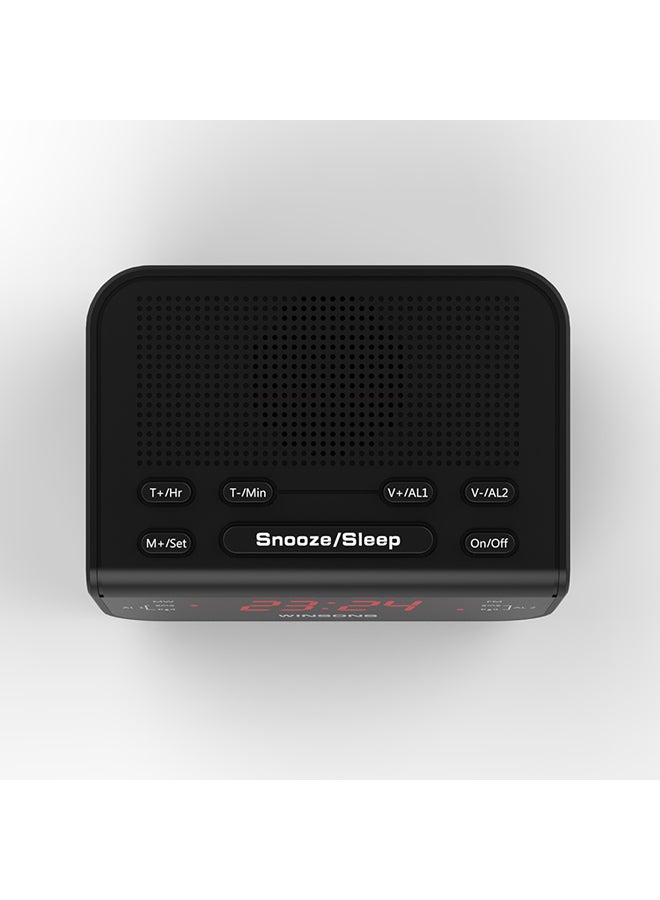 Generic - Compact Digital Alarm Clock FM Radio With Dual Alarm Buzzer Black - Image 1