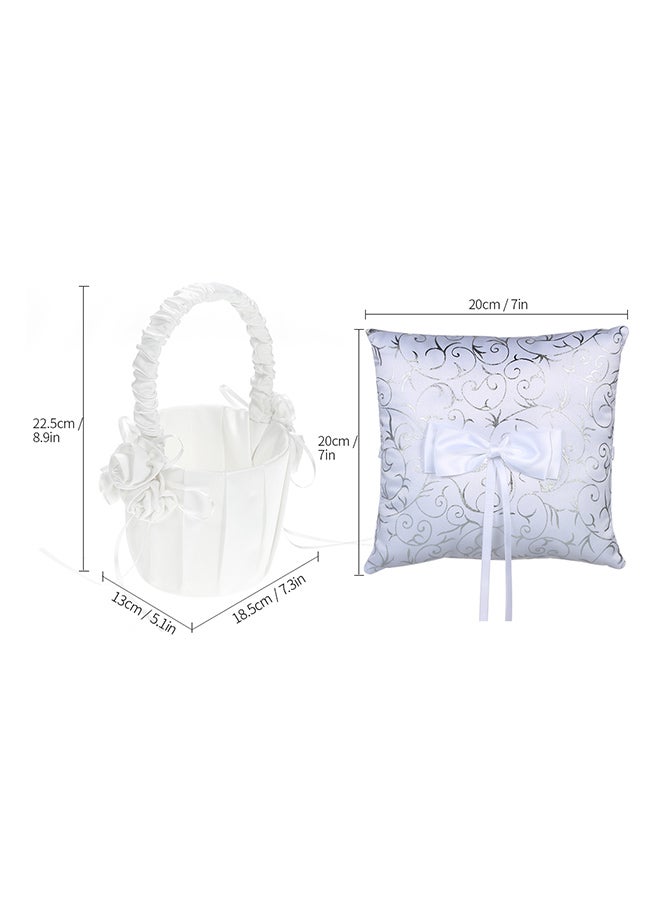 Satin Ring Bearer Pillow And Flower Basket Set White  - Image 2
