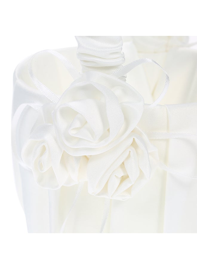 Satin Ring Bearer Pillow And Flower Basket Set White  - Image 4