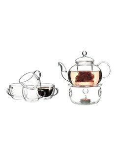 Goldedge Tea Pot Set With Cups And Burner Clear 600ml  - Image 1