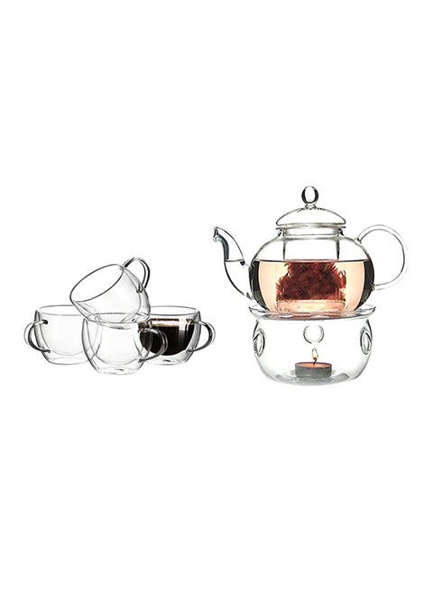 Tea Pot Set With Cups And Burner Clear 600ml