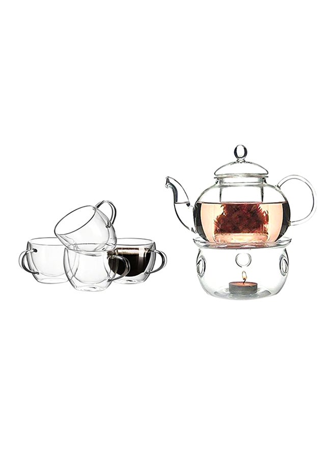 Goldedge - Tea Pot Set With Cups And Burner Clear 600ml - Image 1