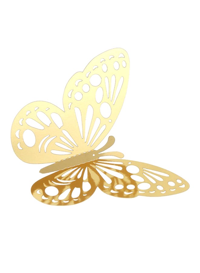 12-Piece Hollow-Out 3D Butterfly Wall Decal With Glue Gold