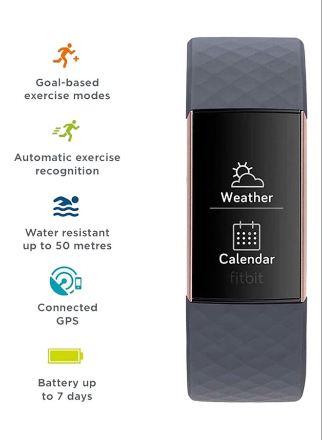 Fitbit Charge 3 Fitness Tracker With Swim Tracking Blue Grey/Rose Gold  - Image 4