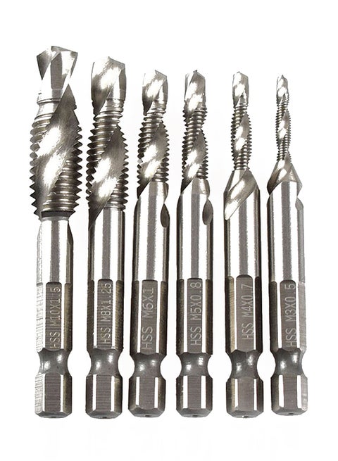 6-Piece Hex High Speed Thread Spiral Screw Set Silver 100grams