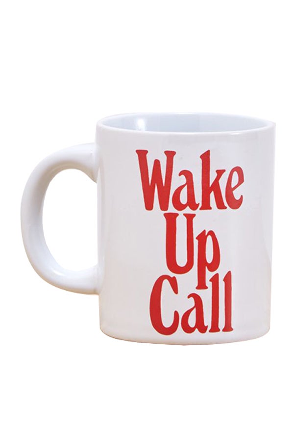 بان دو مج بطبعة عبارة "Wake Up Call" أبيض/أحمر - Image 1