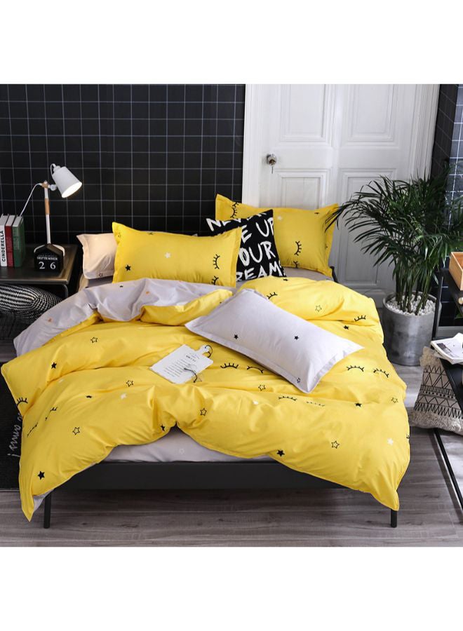 Generic 4-Piece Gorgeous Floral Design Duvet Cover Set Cotton Yellow/Black 