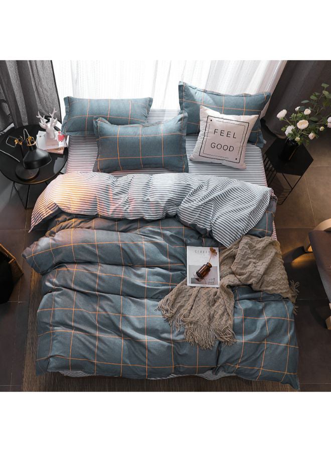 طقم غطاء لحاف مزين بتصميم زهور رائع مكون من 4 قطع قطن أزرق/ برتقالي