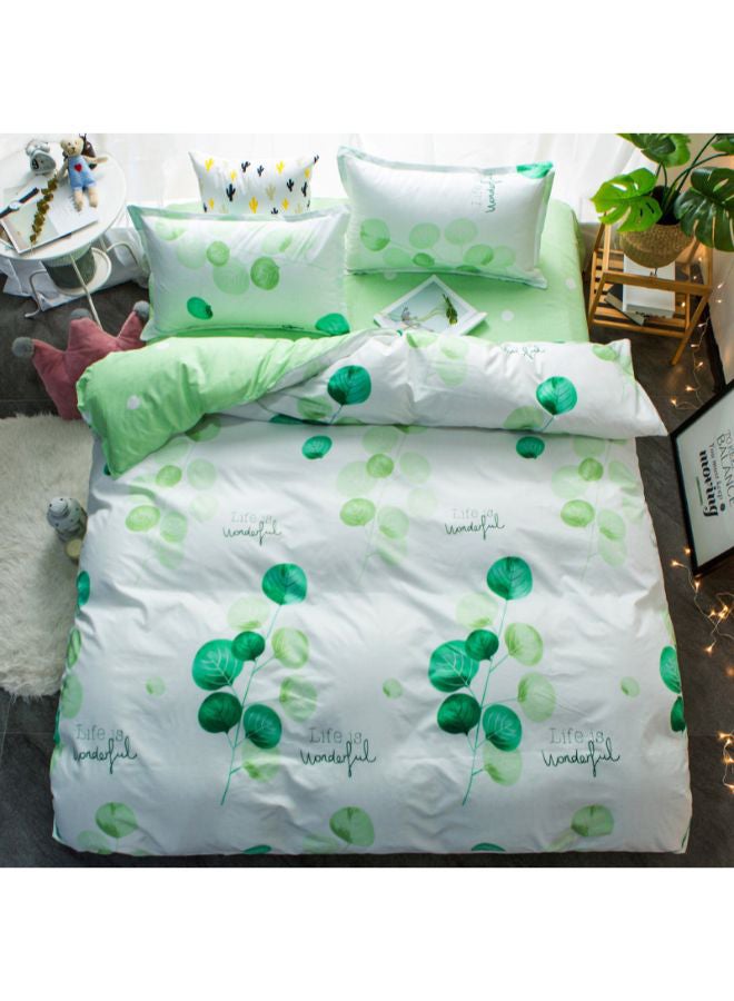 4-Piece Gorgeous Floral Design Duvet Cover Set Cotton Green/White