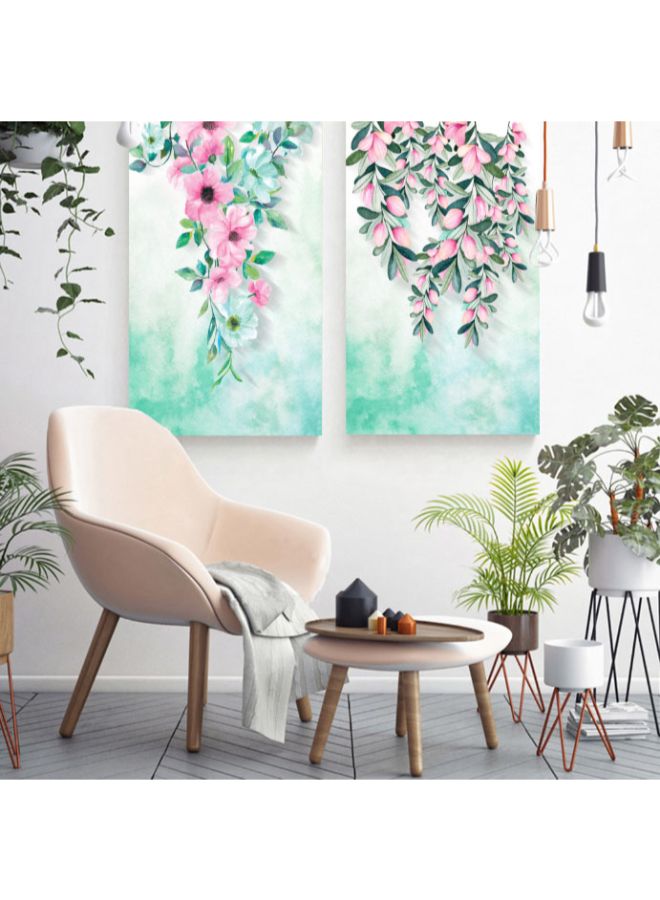 لوحة فنية جدارية لتزيين المنزل صغيرة الحجم أخضر/أبيض/وردي 30 x 40سم - Image 1