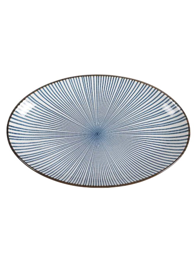 Round Elliptical Dinner Plate Blue/White 12inch