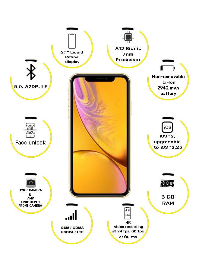 أبل - هاتف آيفون XR بتطبيق فيس تايم، لون أصفر وذاكرة داخلية سعة 128 جيجابايت ومزود بتقنية 4G LTE - منطقة الشرق الأوسط - Image 1