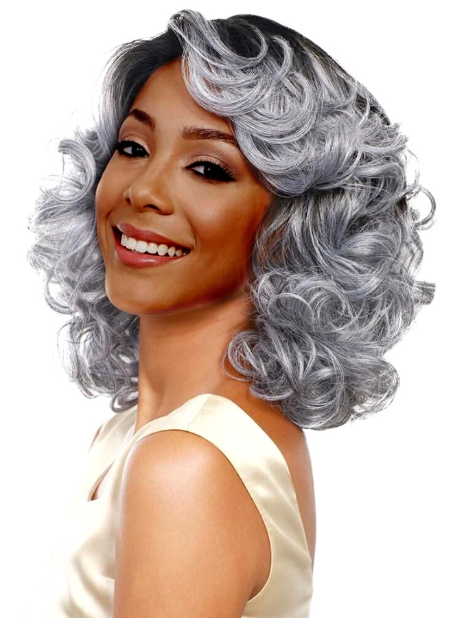 شاربدو شعر مستعار صناعي مموج وقصير رمادي 38سم - Image 2