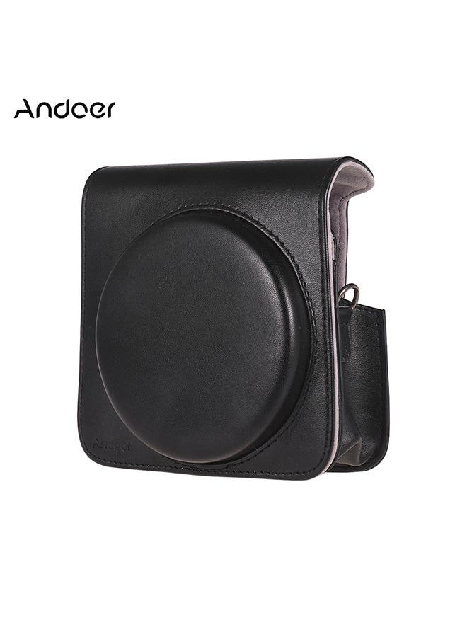 ANDOER Protective PU Leather Case With Adjustable Strap For Fujifilm Instax Square SQ6 Black - Image 4