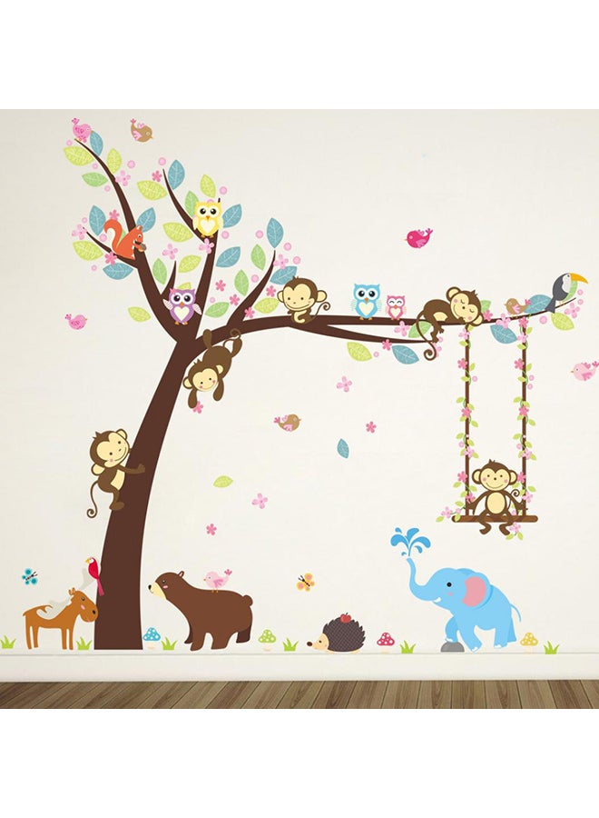 بلولانز ملصق جداري بتصميم رسومات كرتونية لطيفة لقرد يتأرجح وبومة ودب وعصافير متعدد الألوان 116 x 104سم - Image 1