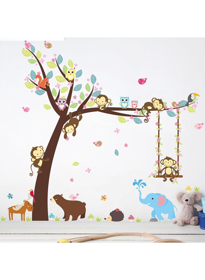 بلولانز ملصق جداري بتصميم رسومات كرتونية لطيفة لقرد يتأرجح وبومة ودب وعصافير متعدد الألوان 116 x 104سم - Image 3