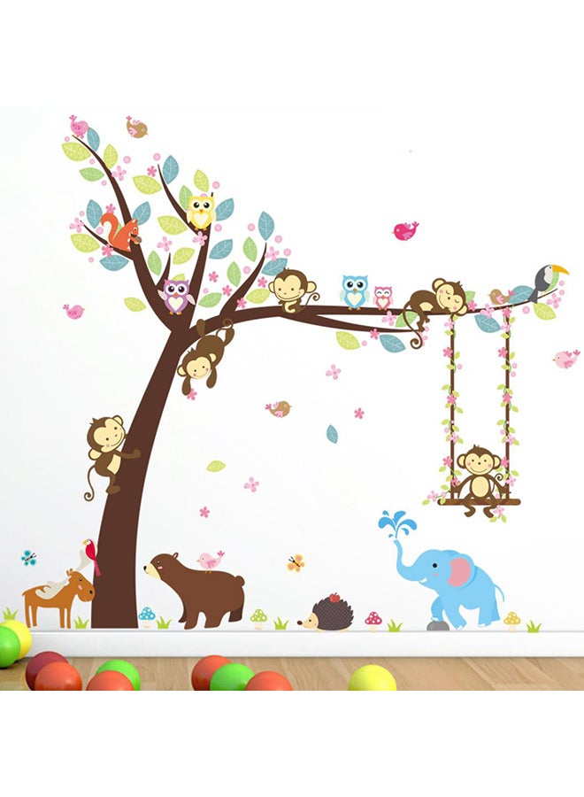 بلولانز ملصق جداري بتصميم رسومات كرتونية لطيفة لقرد يتأرجح وبومة ودب وعصافير متعدد الألوان 116 x 104سم - Image 4