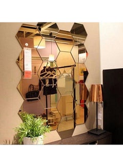 Bluelans 12-Piece Mirror Hexagon Removable Acrylic Wall Stickers Gold 80X70X40centimeter  - Image 2