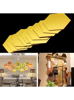 Bluelans 12-Piece Mirror Hexagon Removable Acrylic Wall Stickers Gold 80X70X40centimeter  - Image 3
