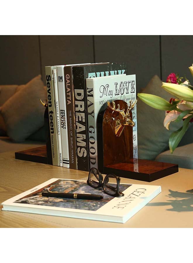TOOARTS Decorativewth Golden Deer Head Art Bookends Gold - Image 3