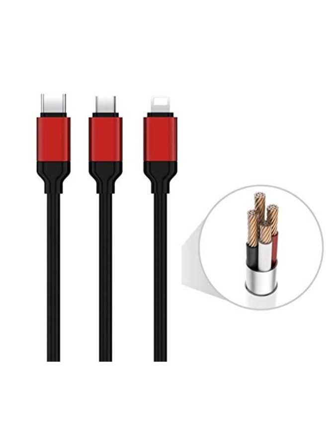 كابل شحن سريع Type C بمنفذ USB ميكرو 3 في 1 لهواتف أبل أندرويد المحمولة أسود - Image 2