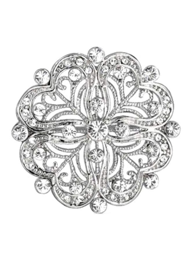BLING JEWELRY Rhodium Plated Brass Cubic Zirconia Studded Floral Heart Brooch  - Image 1